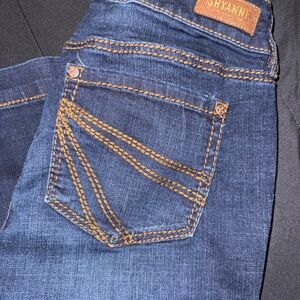 Shyanne Dark Blue Women's Jeans with Tan Stitching